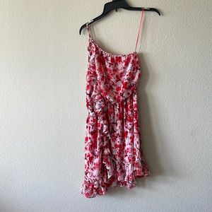 Mango Pink Floral one shoulder dress with ruffle detail size 4